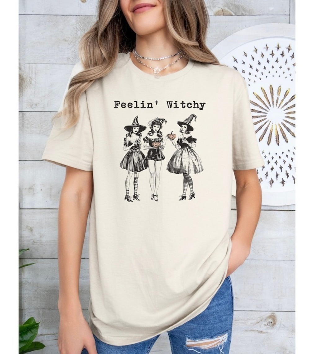 Feeling Witchy Shirt Halloween Spooky Season Fall Retro Sweatshirt Gift